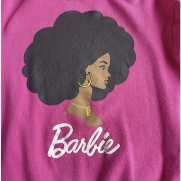 Barbie Sweatshirt Womens XL Pink Black Afro Graphic Crewneck Pullover Sweater - Picture 3 of 7